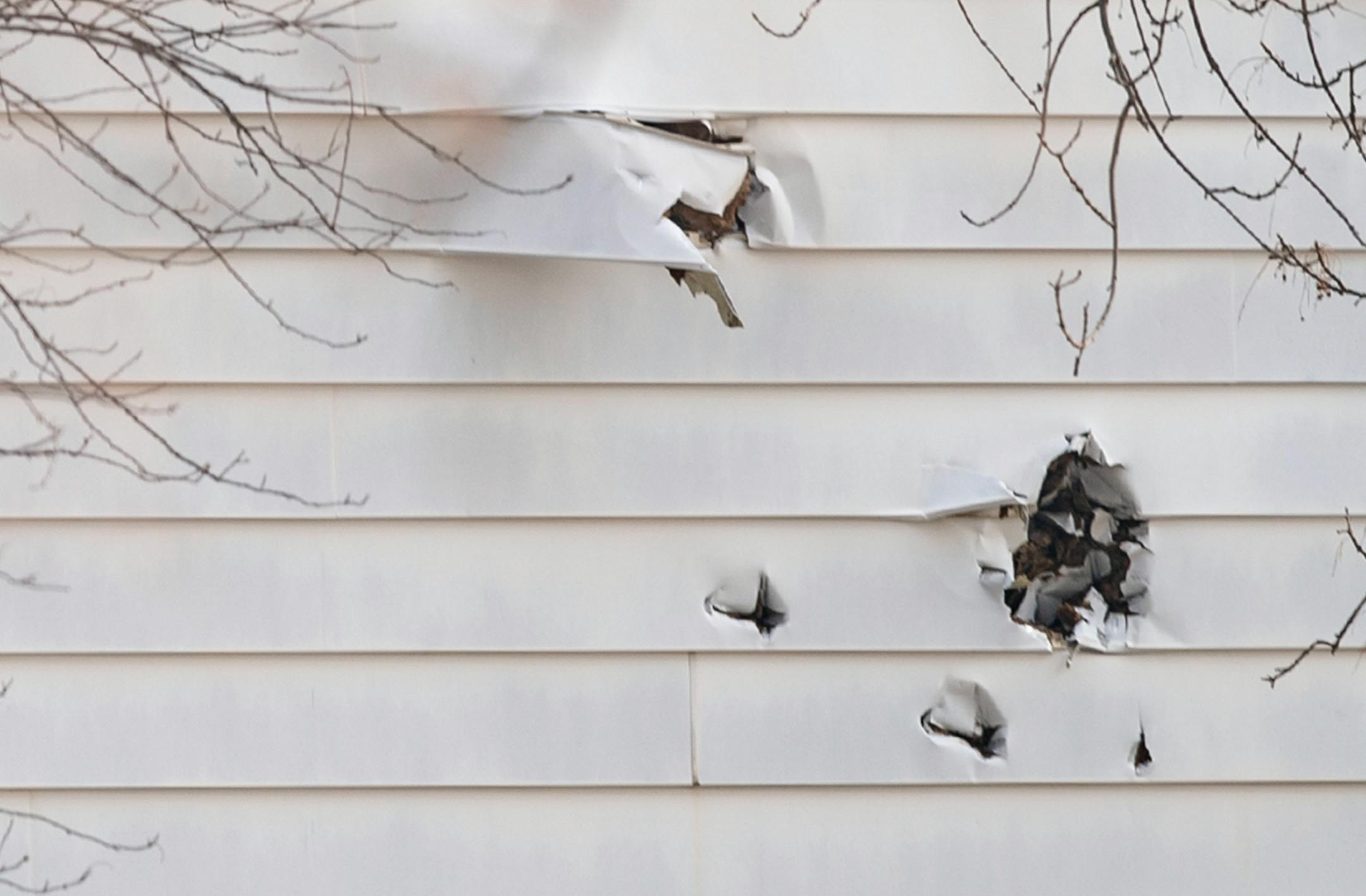 Holes from suspected gunfire could be seen on the side of the gunman's home.