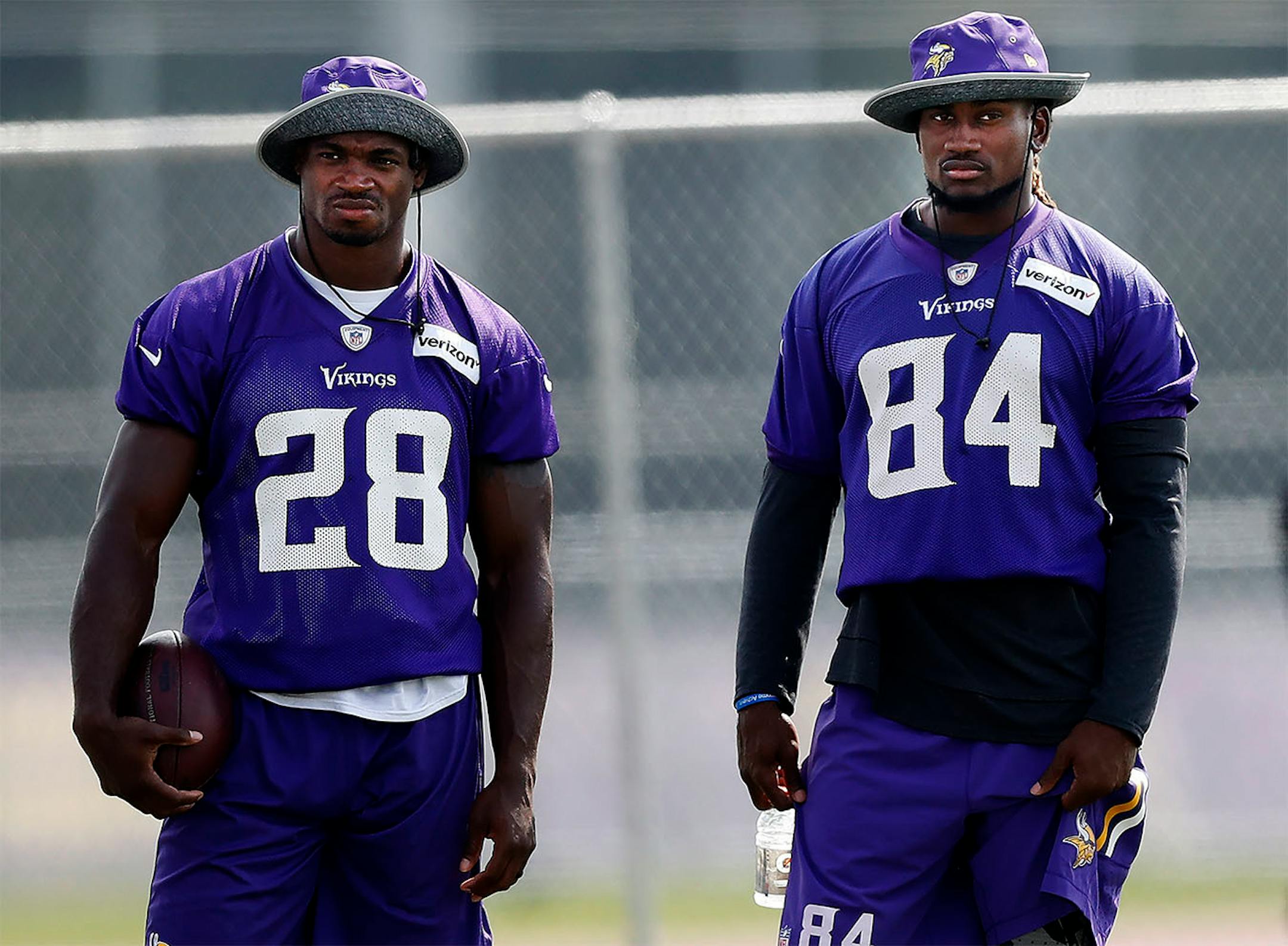 Minnesota Vikings Adrian Peterson (28) and Cordarrelle Patterson (84)