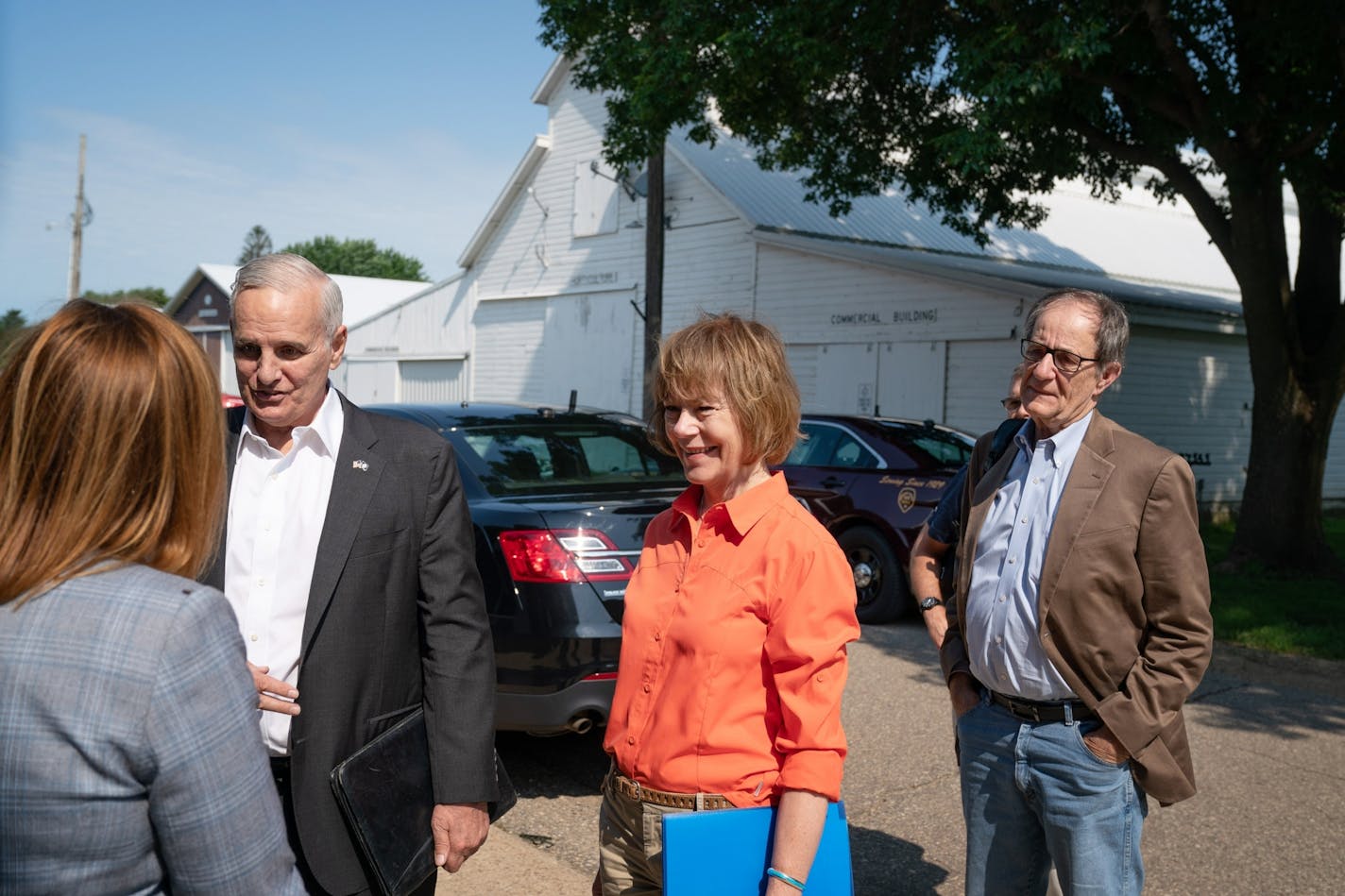 Governor Dayton and Senator Tina Smith met with Murray County officials in Slayton, the first of three stops Friday.