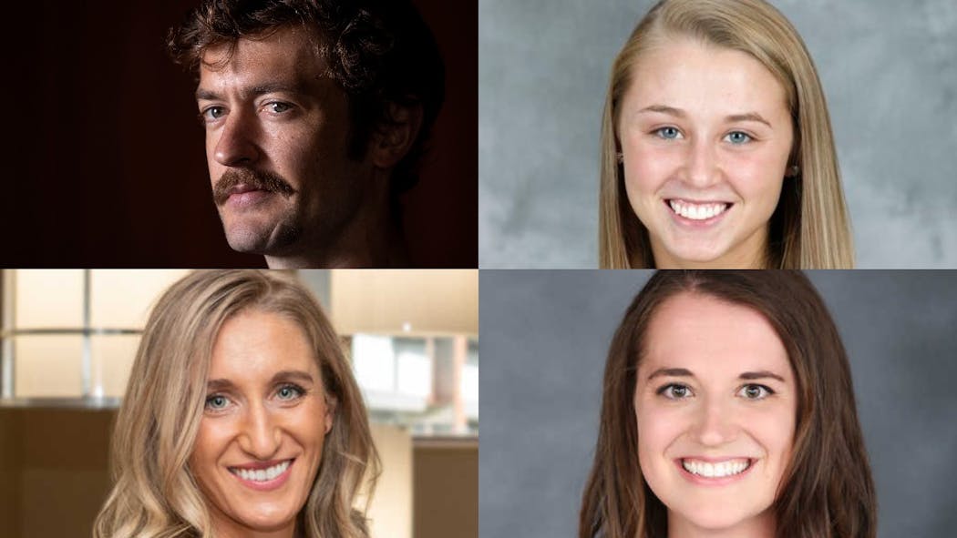 (Clockwise from upper left): Dr. Justin Grunewald, Rachael Bona Guentzel, Kersten Schwanz and Stephanie Reneau are all former Gophers or Minnesota athletes now in the medical field and on the front line combating the coronavirus pandemic.