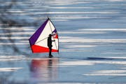 Warm weather brought a ice kiter to Bde Maka Ska as temp soared into the 40s Friday, January 4, 2019 in Minneapolis, MN.