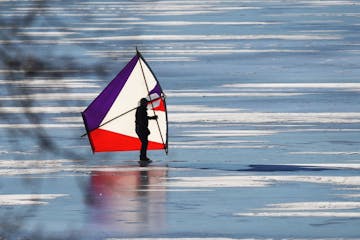 Warm weather brought a ice kiter to Bde Maka Ska as temp soared into the 40s Friday, January 4, 2019 in Minneapolis, MN.