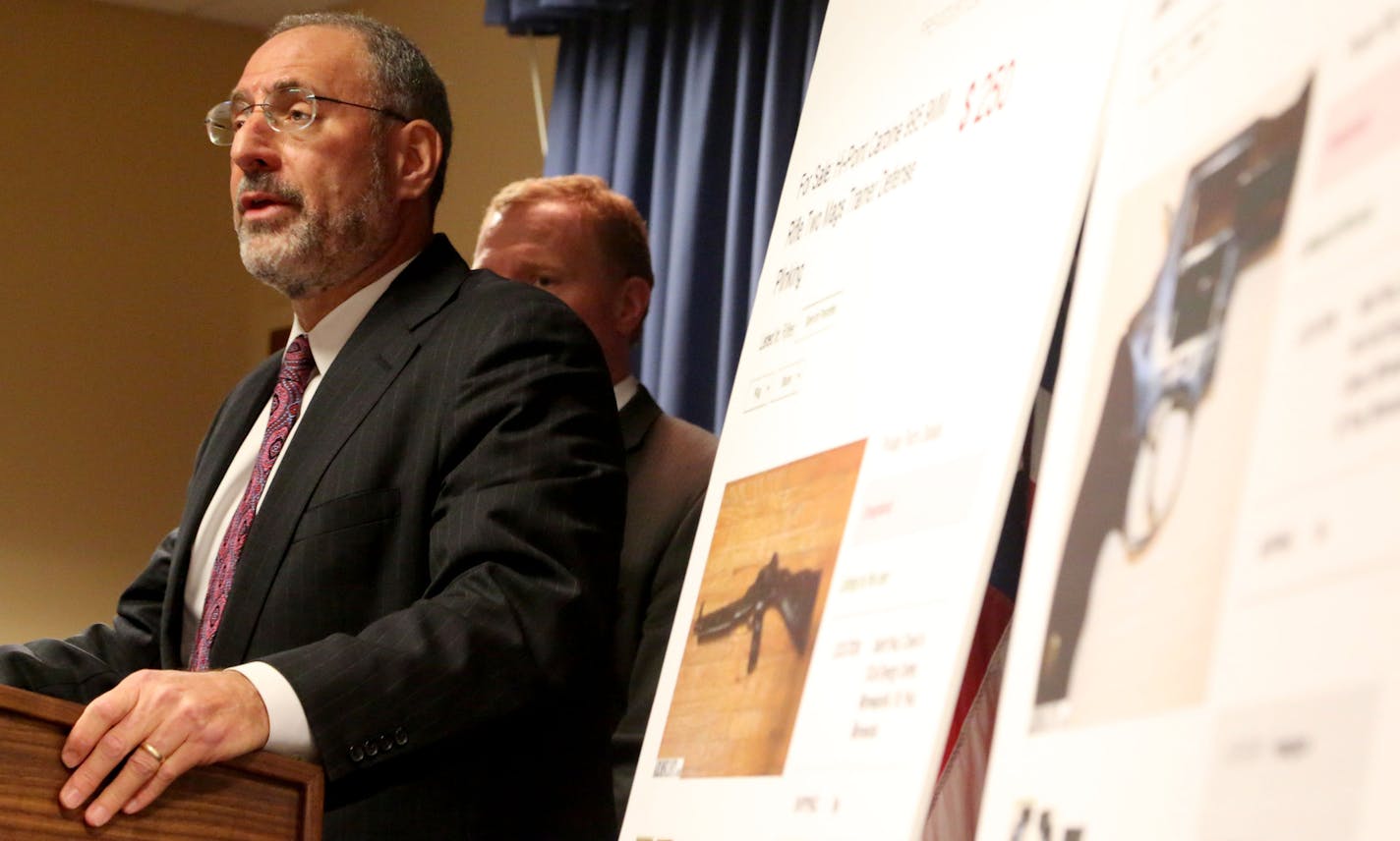 U.S. Attorney Andrew M. Luger today announced a federal indictment charging Eitan Benjamin Feldman, 28, for illegally dealing in firearms without a license and lying on at least nine firearms transaction records and seen Thursday, Feb. 18, 2016, in Minneapolis, MN. Here, Luger addressed media members.](DAVID JOLES/STARTRIBUNE)djoles@startribune.com U.S. Attorney Andrew M. Luger today announced a federal indictment charging Eitan Benjamin Feldman, 28, for illegally dealing in firearms without a l