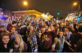 Crowds got rowdy and police massed in the Dinkytown area after the Gophers lost to Union in the NCAA hockey championship on April 12, 2014.