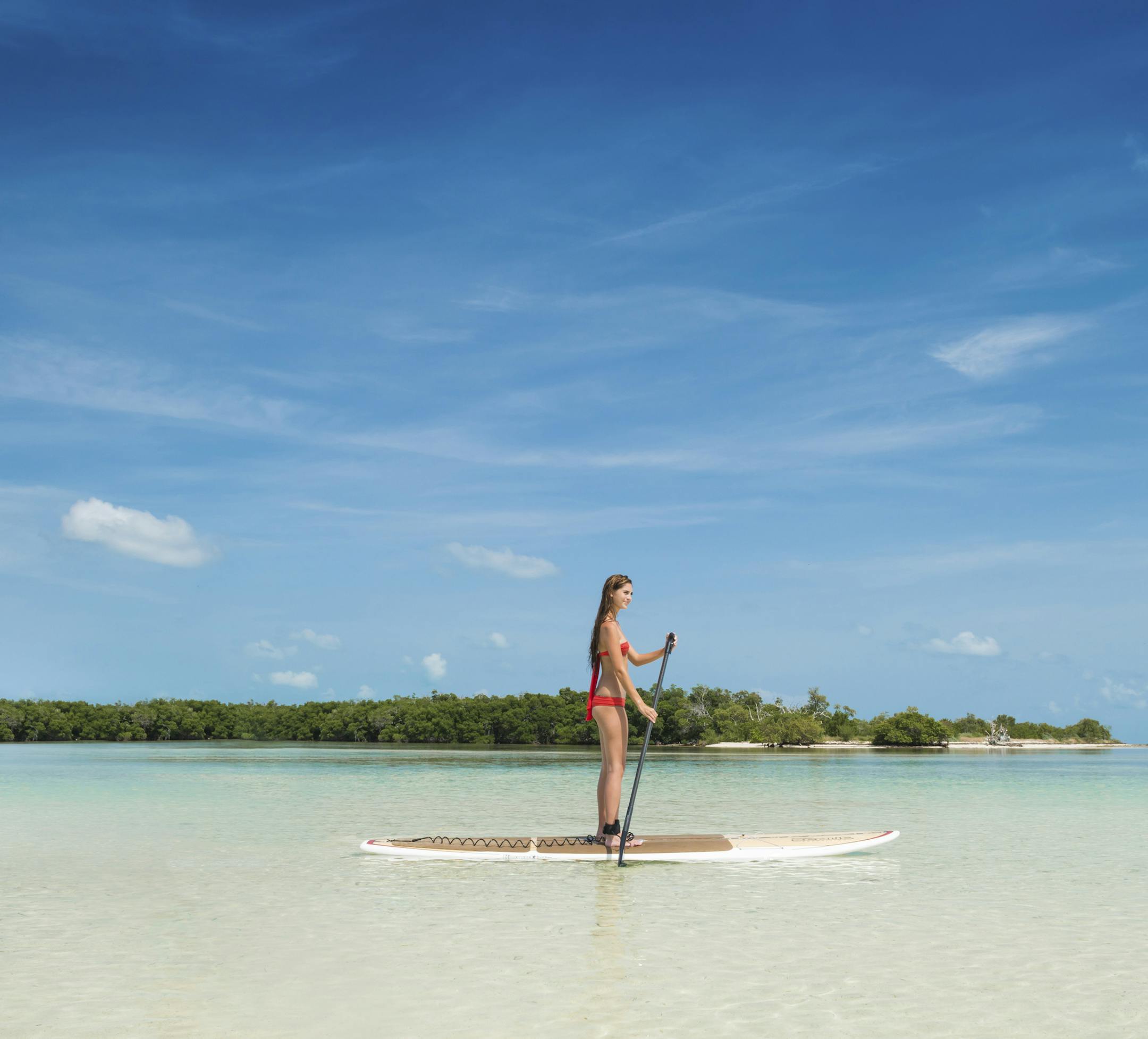 -- PHOTO MOVED IN ADVANCE AND NOT FOR USE - ONLINE OR IN PRINT - BEFORE MAY 24, 2015. -- An undated image provided by Fury Water Adventures of a woman paddle boarding. A number of vacation properties around the world are now offering more compelling workout programs for guests. (John W. Penney/Fury Water Adventures via The New York Times) -- NO SALES; FOR EDITORIAL USE ONLY WITH STORY SLUGGED HOTEL-WORKOUTS BY MARISSA MILLER. ALL OTHER USE PROHIBITED. --