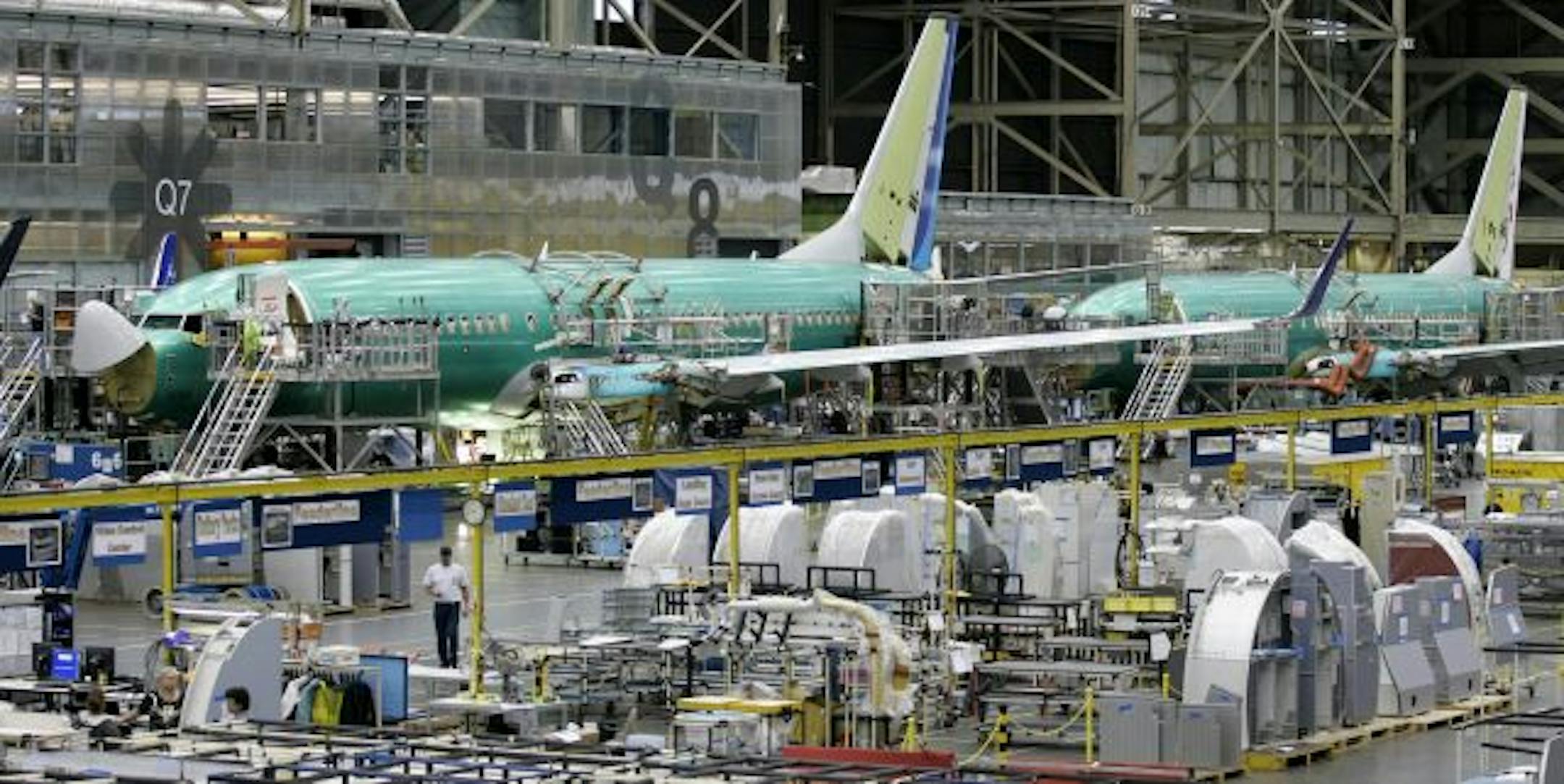 Boeing Co. 737 jets being assembled in Renton, Wash. Boeing is considering all its opions on the 737— even making a new aircraft. It will decide by the end of the year.