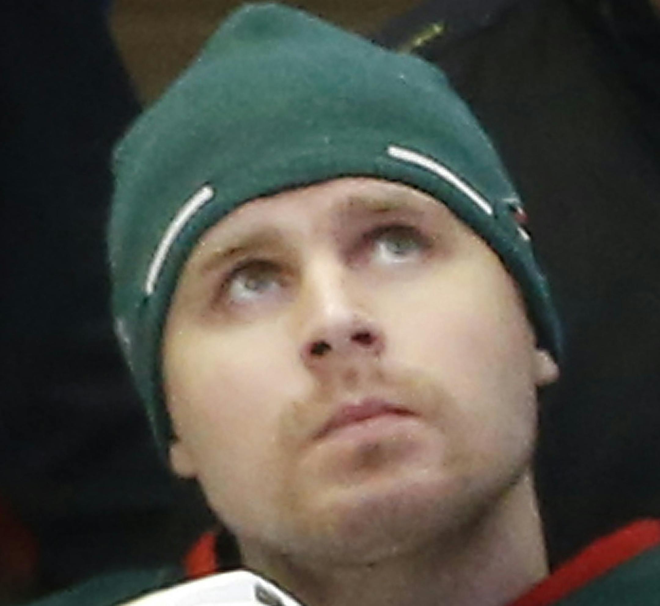 Minnesota Wild goalie Ilya Bryzgalov (30) watched from the bench after being taken out of the game in the second period. ] CARLOS GONZALEZ cgonzalez@startribune.com - April 19, 2014, Denver, Colorado, Pepsi Center, NHL, Minnesota Wild vs. Colorado Avalanche, Stanley Cup Playoffs round 1, Game 2