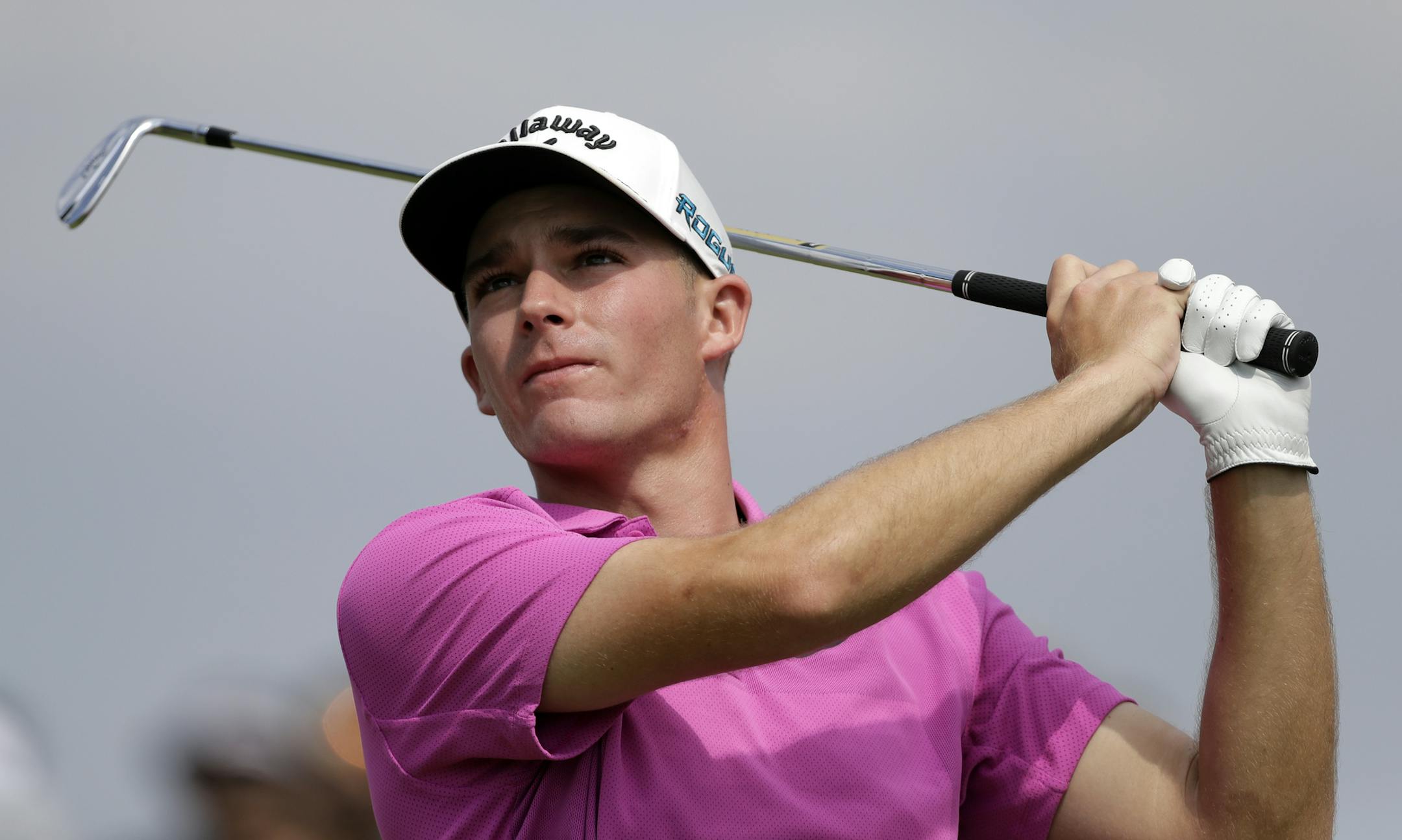 Aaron Wise hits off the 18th tee during the third round of the AT&T Byron Nelson golf tournament, Saturday, May 19, 2018, in Dallas, Texas. (AP Photo/Eric Gay)