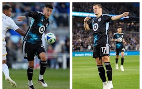 Joaquin Pereyra (left) and Robin Lod moved forward in the formation Minnesota United used Saturday at Austin.