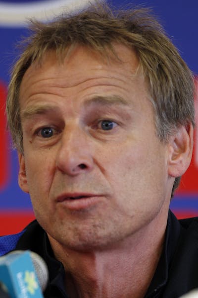 United States coach Jurgen Klinsmann answers questions during a press conference at the National Stadium, in San Jose, Costa Rica, Monday, Nov. 14, 20