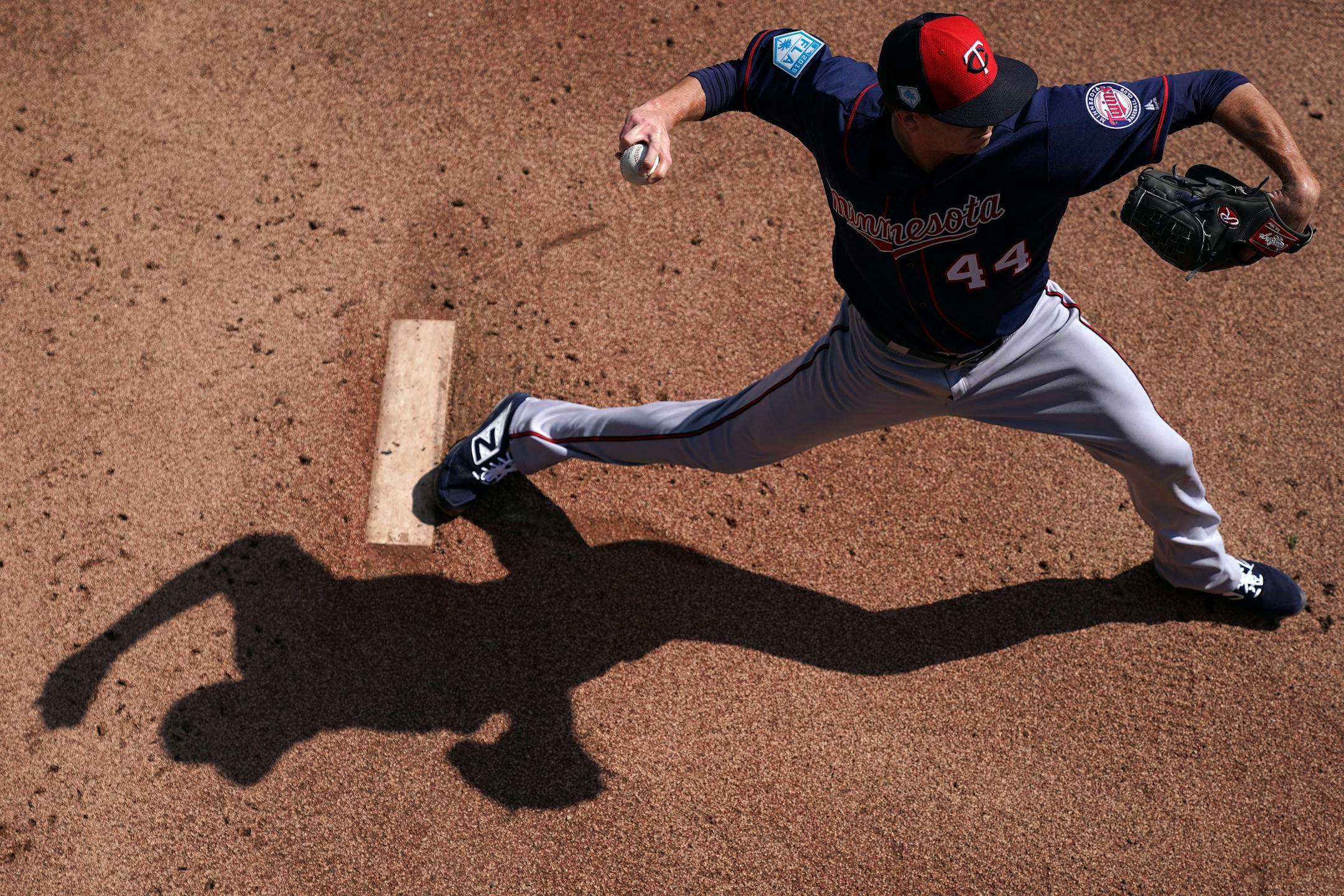 Minnesota Twins pitcher Kyle Gibson (44) delivered a pitch in the bullpens Saturday.