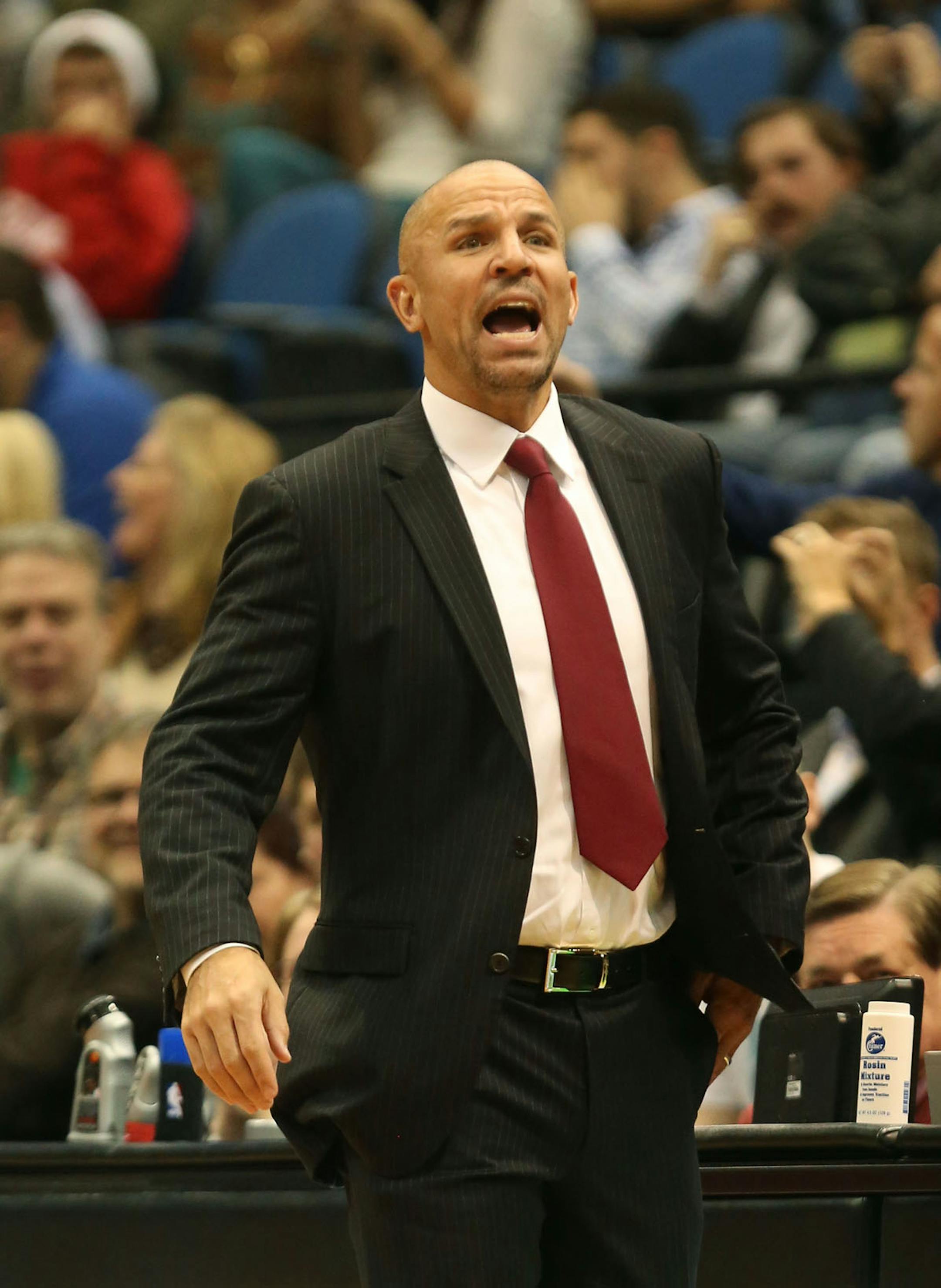 The Nets head coach Jason Kidd yelled instructions to his team during the first half at the Target Center in Minneapolis, Friday, November 22, 2013. Wolves won over the Nets 111-81. ] (KYNDELL HARKNESS/STAR TRIBUNE) kyndell.harkness@startribune.com