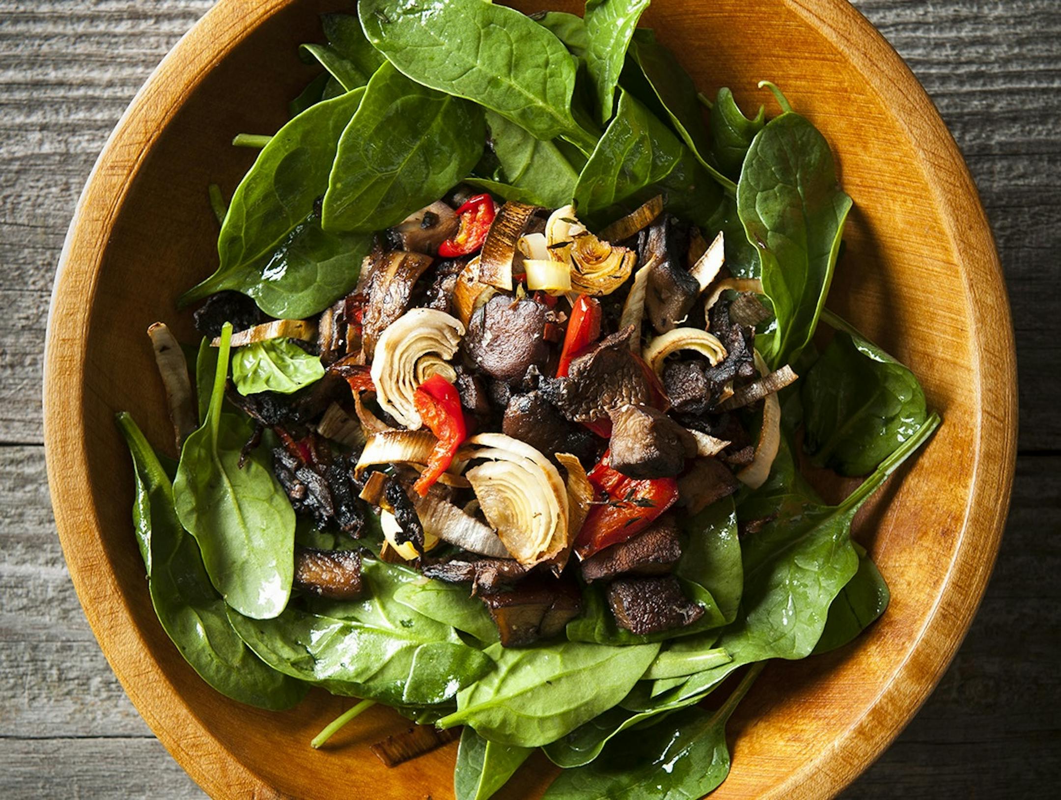 Roast Portobello and Spinach Salad With Tangy Mustard Vinaigrette.