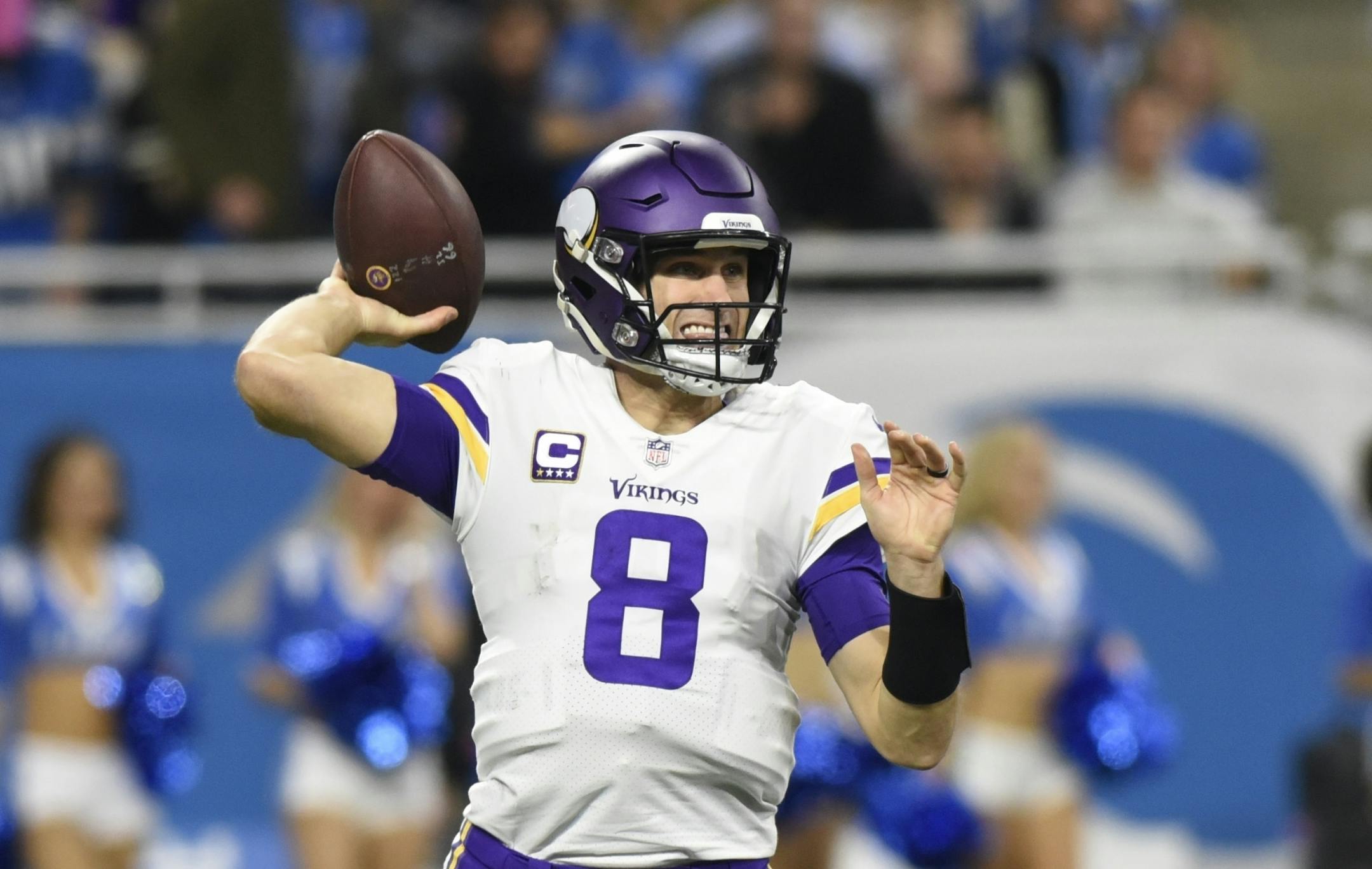 Minnesota Vikings quarterback Kirk Cousins throws during the first half of an NFL football game against the Detroit Lions, Sunday, Dec. 23, 2018, in Detroit.