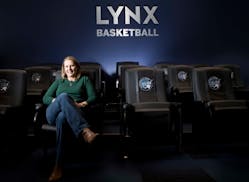 Lynx coach Cheryl Reeve posed for a picture in the Lynx film room.