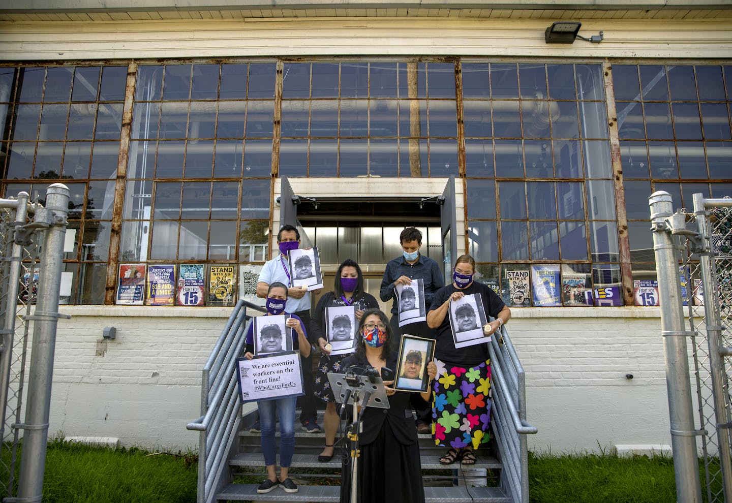 Iris Altamirano, the Local SEIU 26 union president, led a news conference and vigil on Monday, Aug. 24, honoring Lorenzo Palma, a second janitor who died from COVID-19.