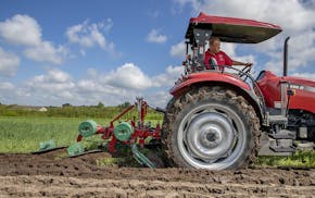 Gene Gruber practiced on a field to perfect his plowing skills, Thursday, July 11, 2019 in Richmond, MN. Gruber of Stearns County will be competing th