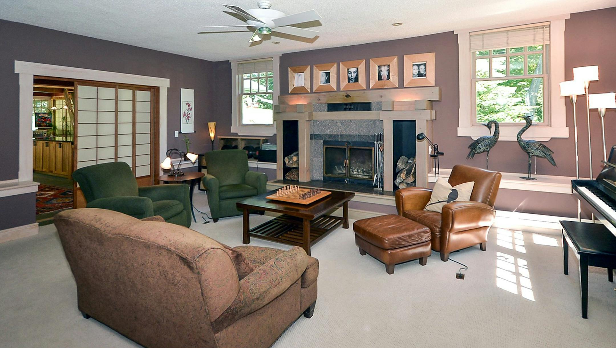 Living room of Arts & Crafts home for sale on lake MInnetonka. provided by Coldwell Banker Burnet
