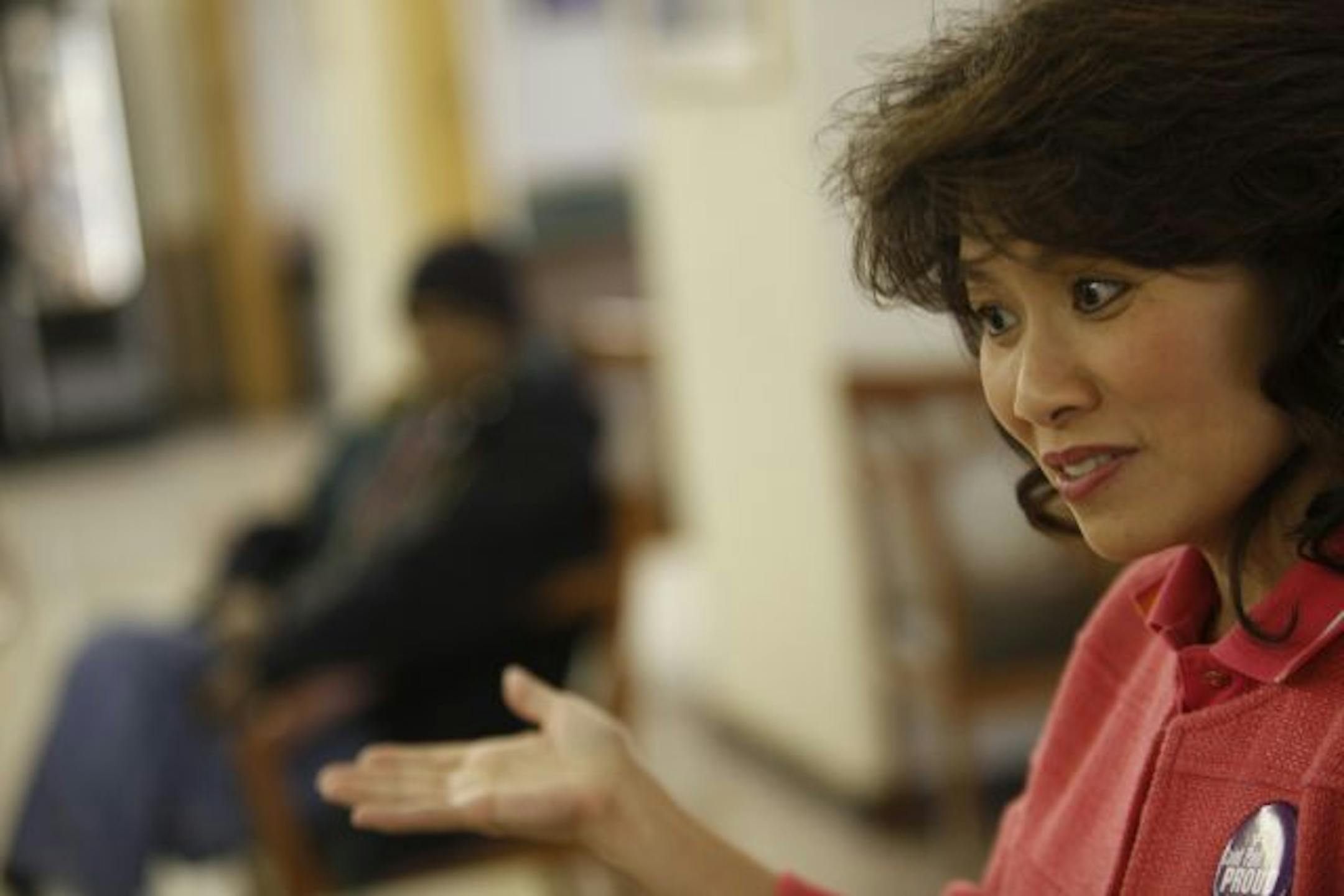 St. Paul mayoral candidate Eva Ng talked with residents at Mount Airy, a public housing complex, about why she is running.