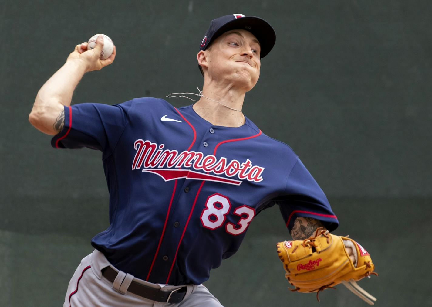 Minnesota Twins pitcher Griffin Jax (83) threw in the bullpen. ] CARLOS GONZALEZ &#x2022; cgonzalez@startribune.com &#x2013; Fort Myers, FL &#x2013; February 16, 2020, CenturyLink Sports Complex, Hammond Stadium, Minnesota Twins, Spring Training