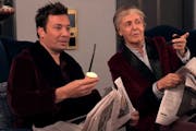 Jimmy Fallon and Paul McCartney prepare for their elevator surprise.