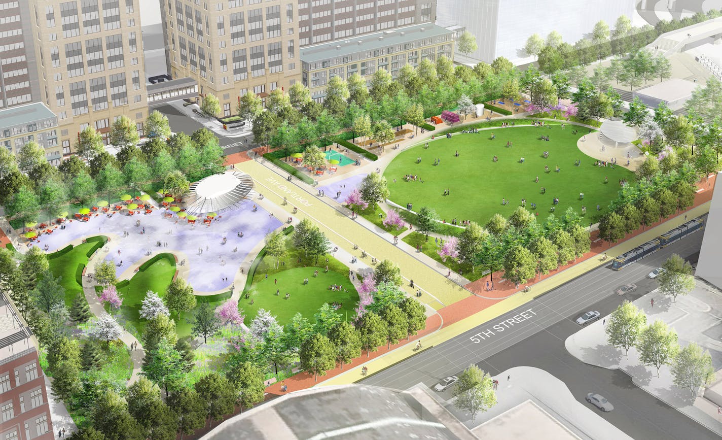 Landscape architect Hargreaves Associates unveils Wednesday night close-to-final concept designs for The Commons -- the first images that actually show the direction the park design is headed. proposed park on site of former Star Tribune building and parking lot next to Vikings stadium.