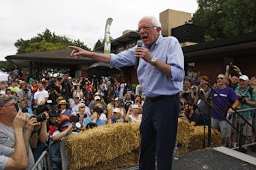 Democratic presidential candidate Sen. Bernie Sanders, I-Vt., speaks at the Iowa State Fair, Sunday, Aug. 11, 2019, in Des Moines, Iowa. (AP Photo/Joh