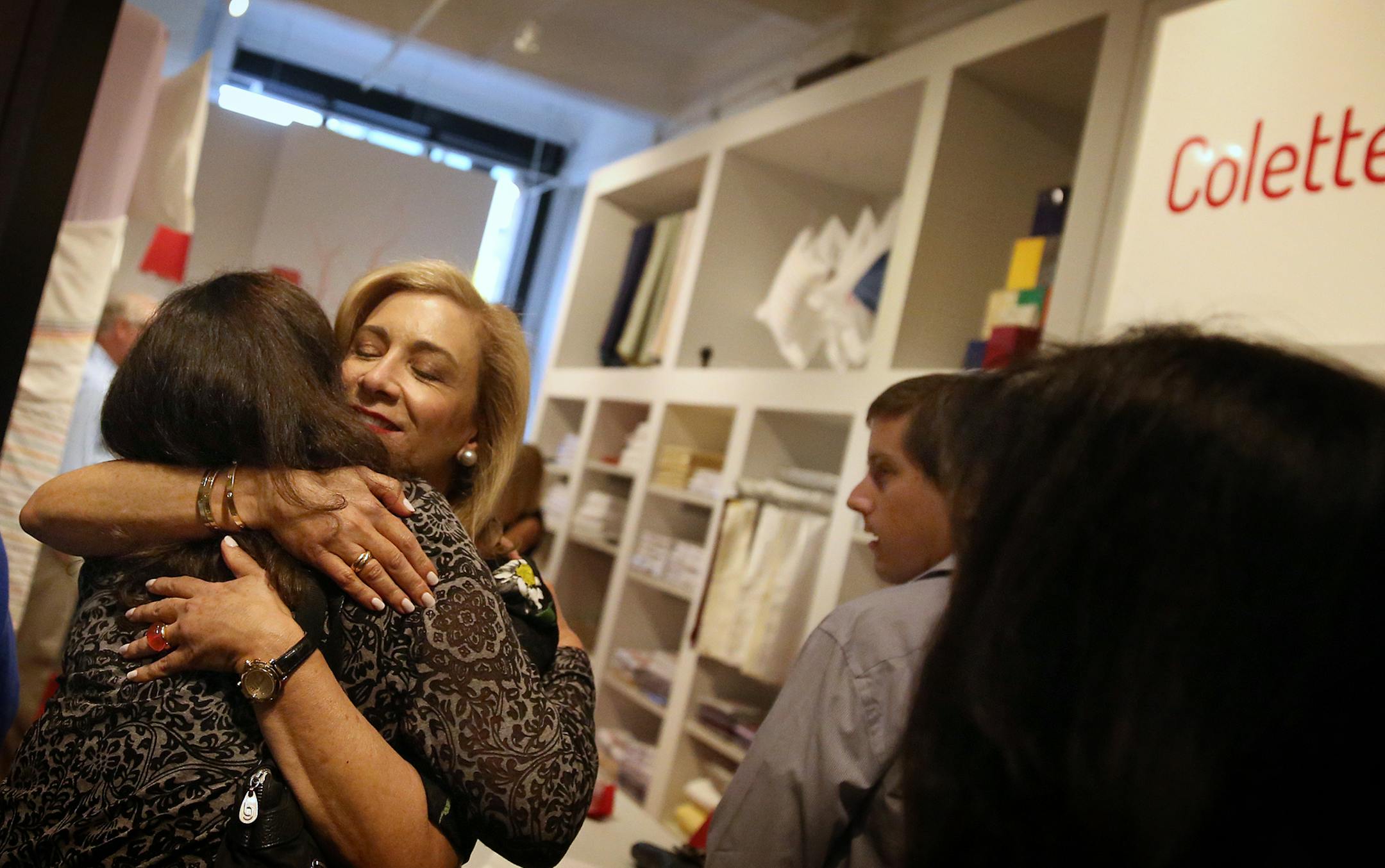 Colette Jaffe was warmly greeted by family and friends at the launch of her boutique in Martin Patrick 3. ] JIM GEHRZïjames.gehrz@startribune.com (JIM GEHRZ/STAR TRIBUNE) / June 23, 2016/ 4:30 PM , Minneapolis, MN - BACKGROUND INFORMATION: For consumers who like to splurge on bed linens, Colette Jaffe offers something rare--locally-designed sheets and duvets paired with a made-in-Italy label. Jaffe will be at the launch of her boutique in Martin Patrick 3, which goes from 5-7 p.m. hang arou
