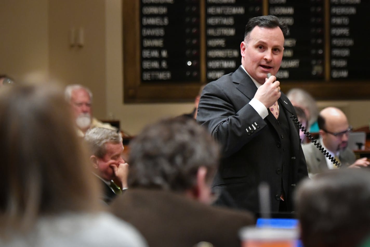 Rep. Sarah Anderson, R-Plymouth, left, defended her bill to reform the MSFA on the House floor from a barrage of amendments proposed by DFL House members including John Lesch, DFL-St. Paul. ] GLEN STUBBE &#x2022; glen.stubbe@startribune.com Monday, March 6, 2017