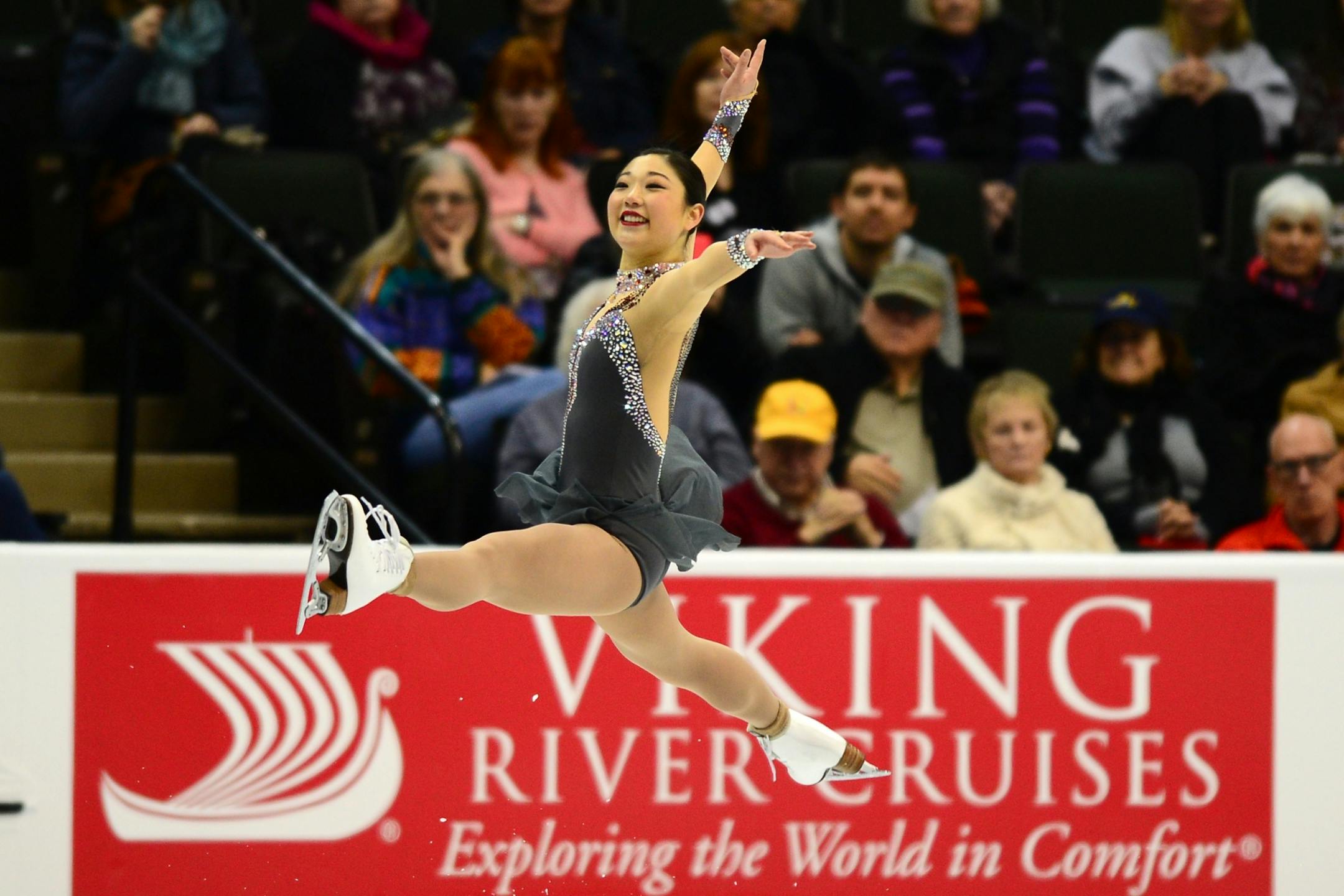 Mirai Nagasu performed in the Championship Ladies Short Program Thursday night. She is currently in first place with a score of 59.64 at the end of the first group.