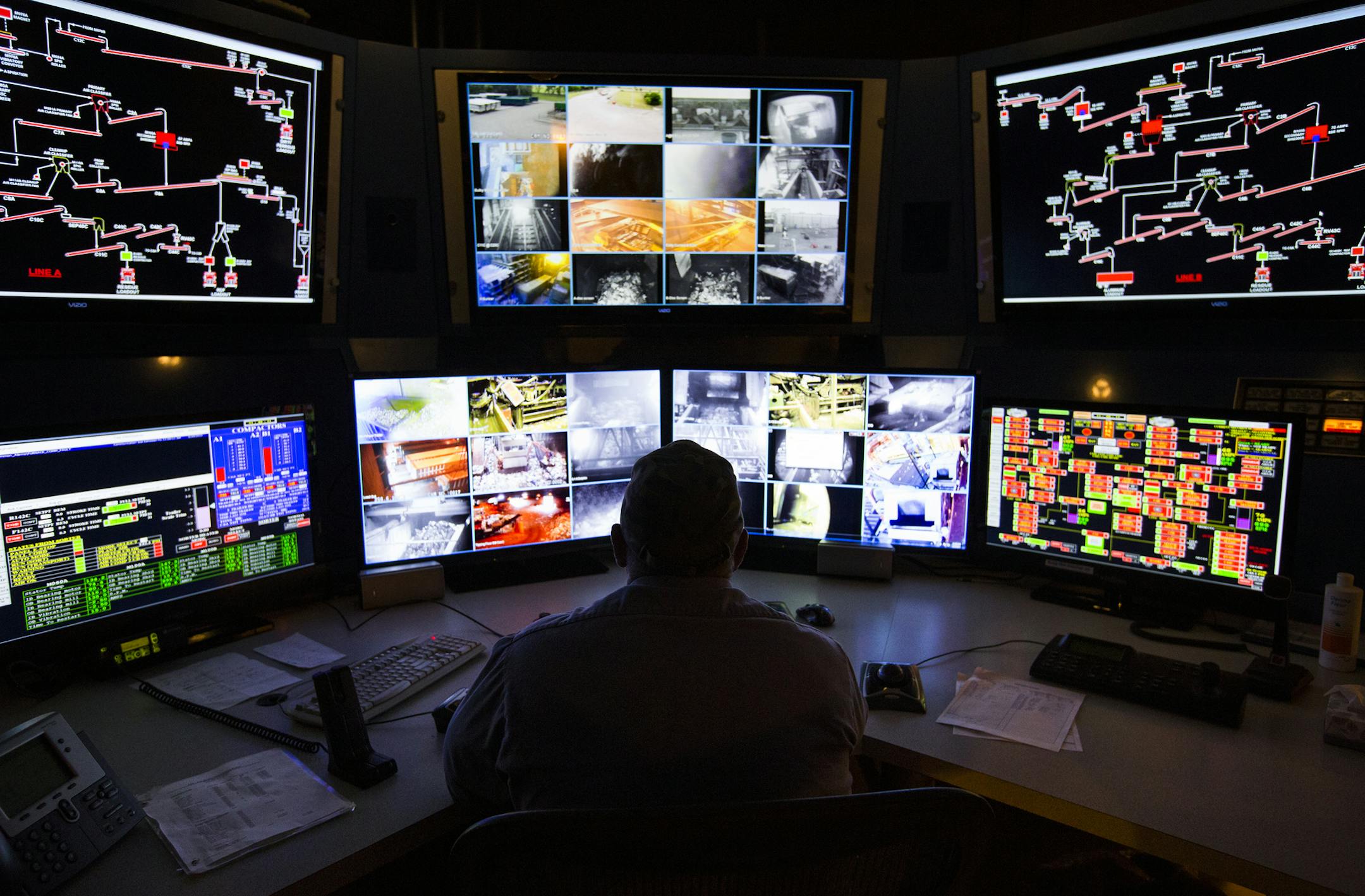 Todd Lenarz manned the control room at Great River Energy’s Elk River Resource Processing Plant in Elk River earlier in June.