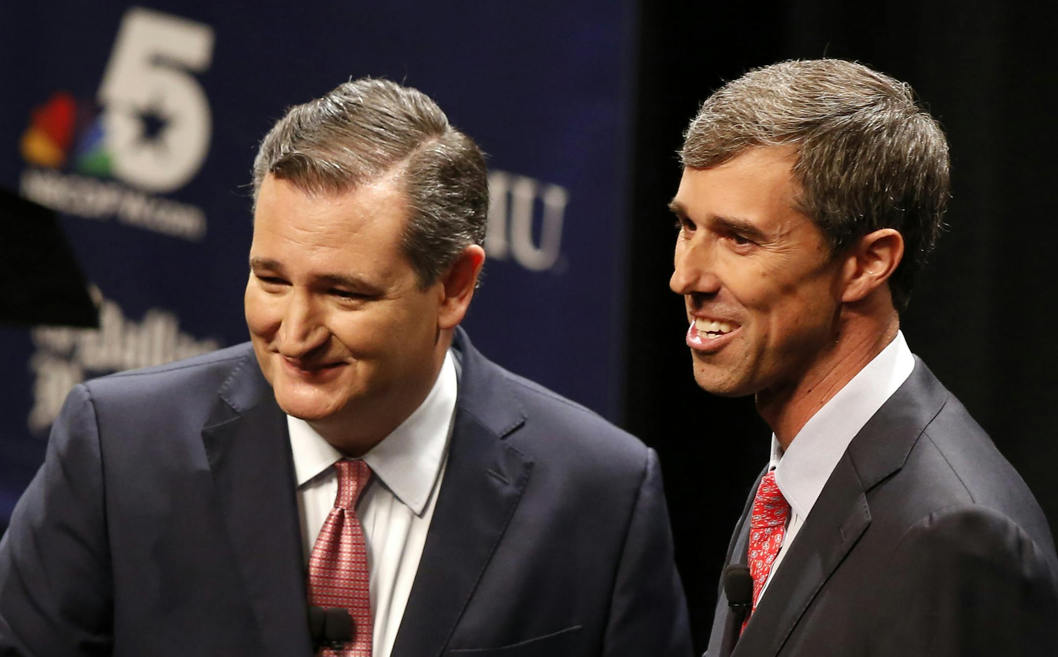 Republican U.S. Senator Ted Cruz and Democratic U.S. Representative Beto O'Rourke in their first debate for Texas U.S. Senate in McFarlin Auditorium at SMU in Dallas on Sept. 21, 2018. (Nathan Hunsinger/The Dallas Morning News/TNS) ORG XMIT: 1244473
