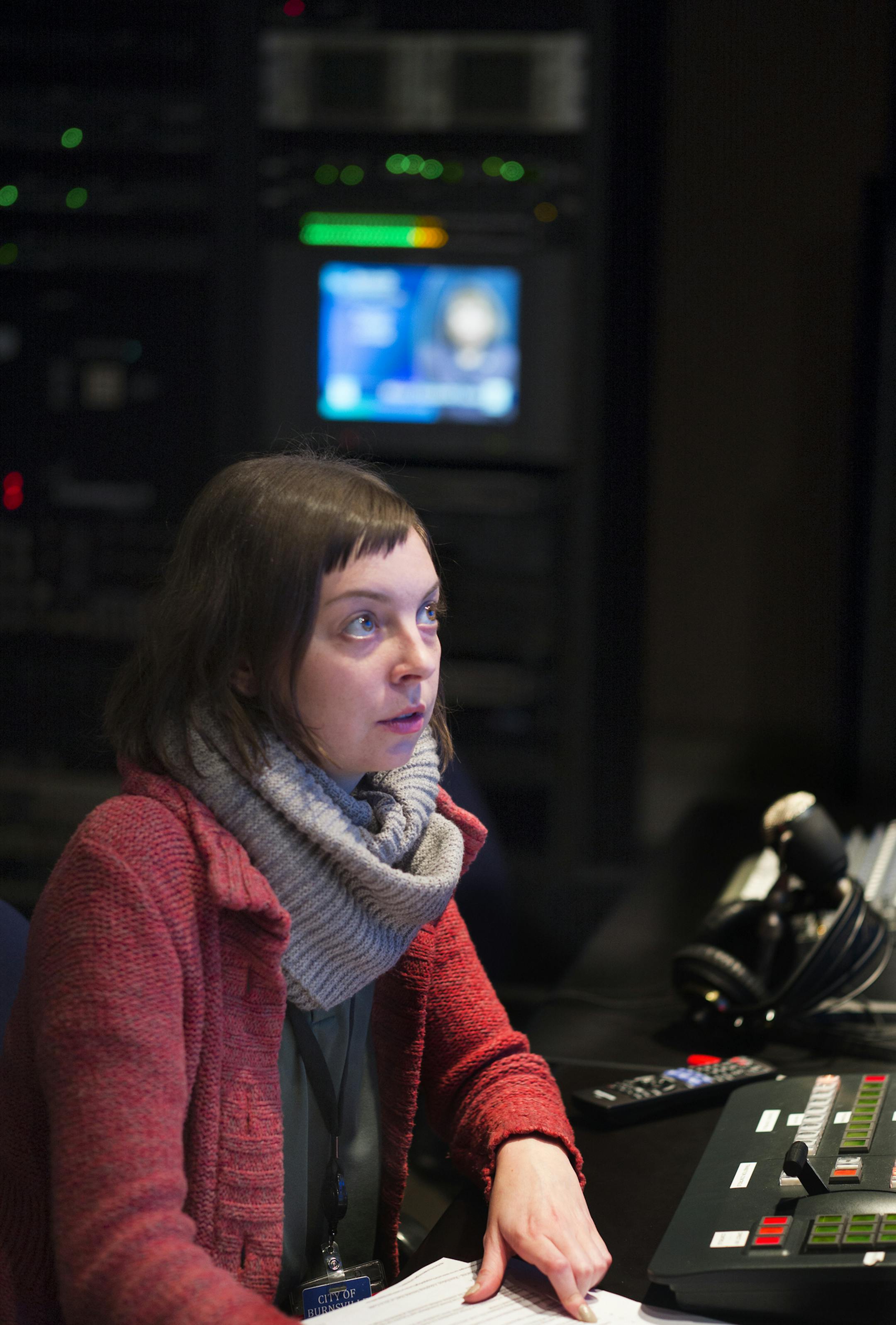 At Burnsville H.S. where Burnsville Community Television tapes its show with Mayor Elizabeth Kautz's biweekly show, production assistant Olivia Frantic took the controls.]Richard Tsong-Taatarii/rtsong-taatarii@startribune.com