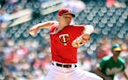 Twins starting pitcher Sonny Gray throws against the Athletics during the first inning Saturday