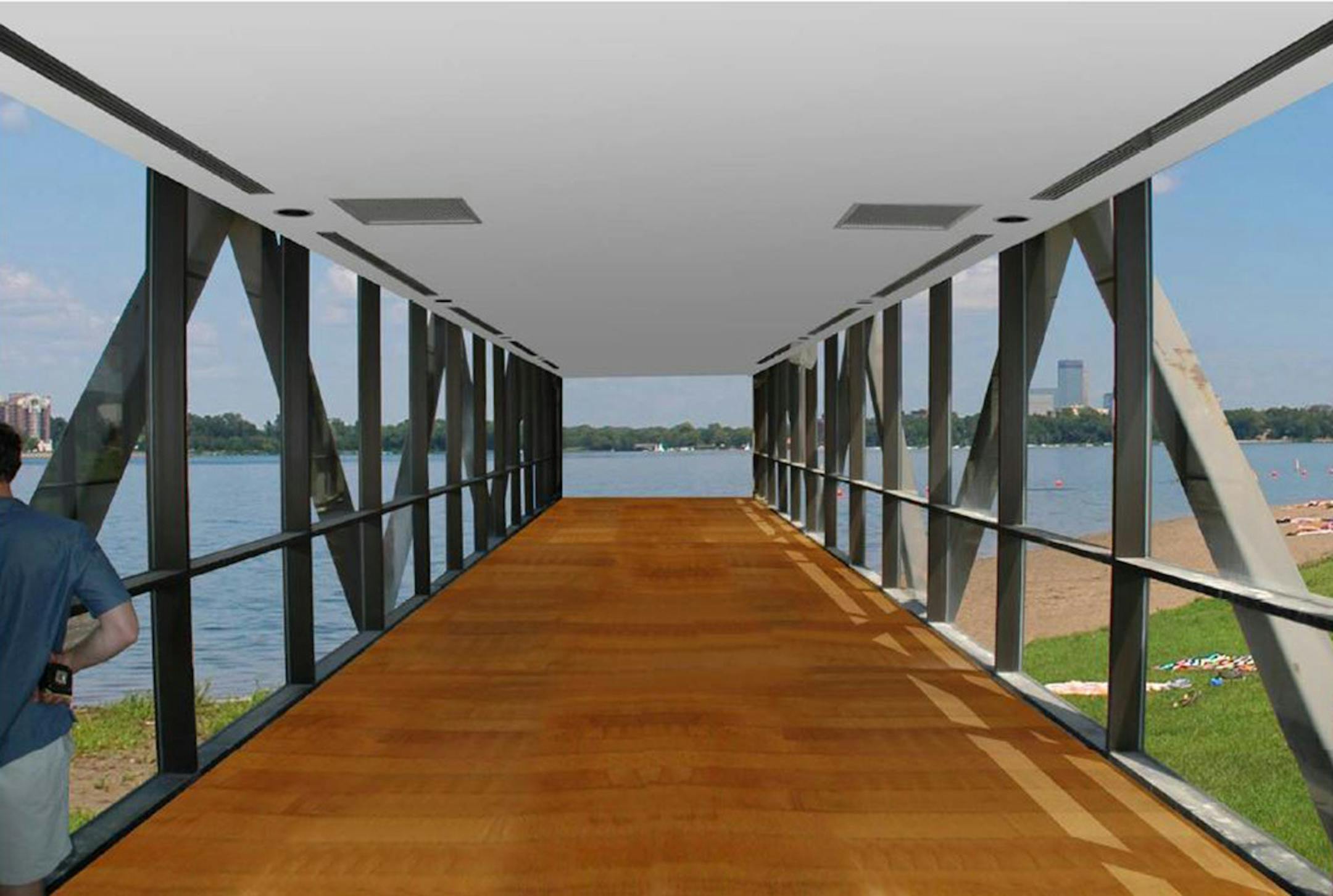 CITYDESKSTUDIO A rendering of possible uses for a piece of skyway. Lake overlook.