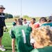 Holy Family coach Dan O’Brien addressed his team after practice Aug. 23.