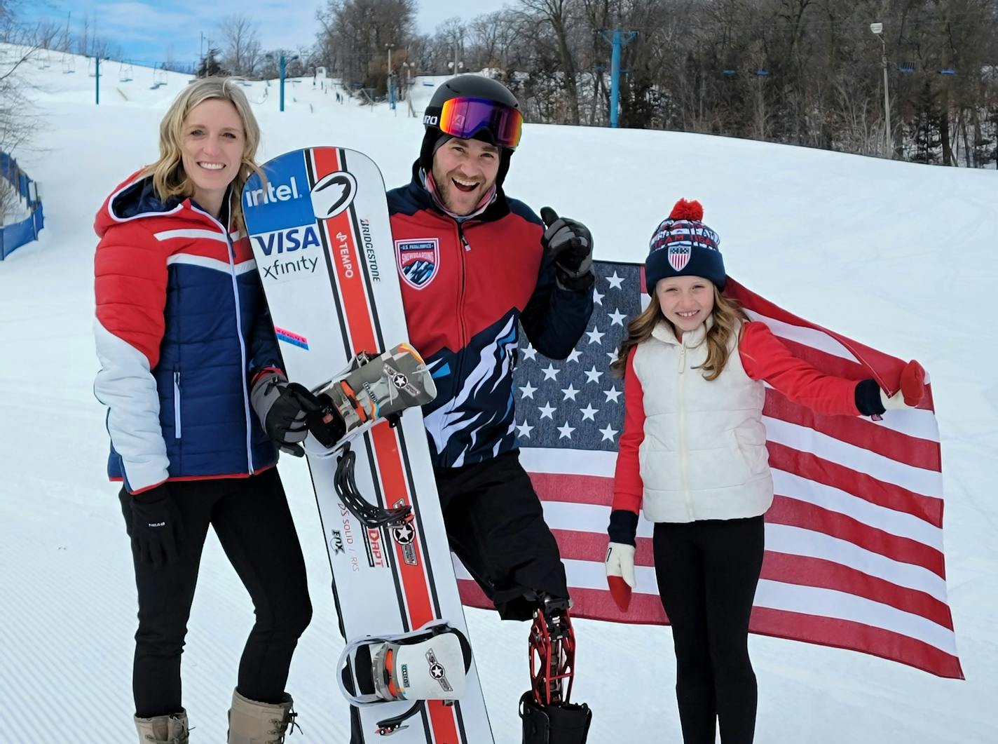 Mike Schultz with his wife, Sara, and their daughter, Lauren at Powder Ridge in Kimball, Minnesota.