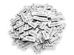 Pile of random words on a white background.
