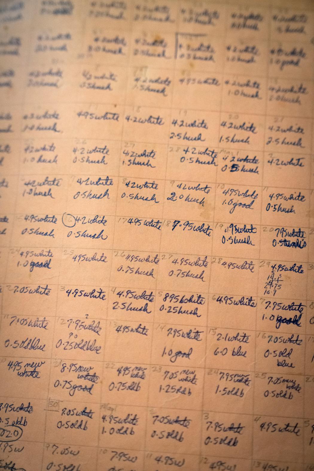 Steve DeBoer’s running log from 1974 shows his mileage and which shoes he wore for each run.