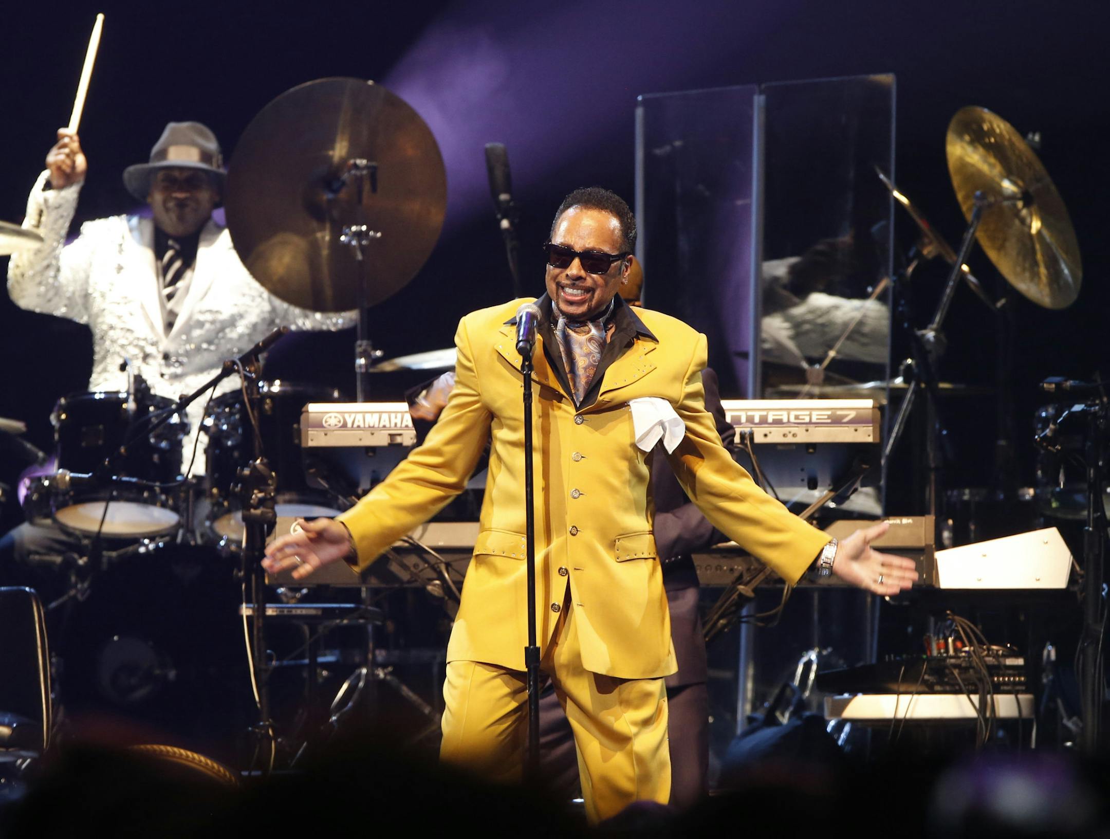 Morris Day performs during a tribute concert honoring the late musician Prince at Xcel Arena, Thursday, Oct. 13, 2016, in St. Paul, Minn. Prince died in April of accidental overdose. (AP Photo/Jim Mone)