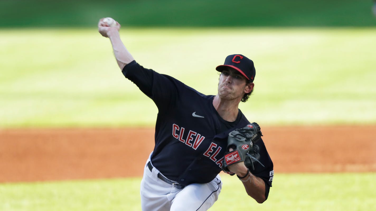 Cleveland starting pitcher Shane Bieber delivers in the first inning against the Kansas City Royals on July 24.