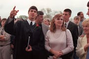 June, 2001: Joe Mauer walked with his family after graduating from Cretin-Derham Hall. His father, Jake, is at rear, along with brother Bill. To Joe's
