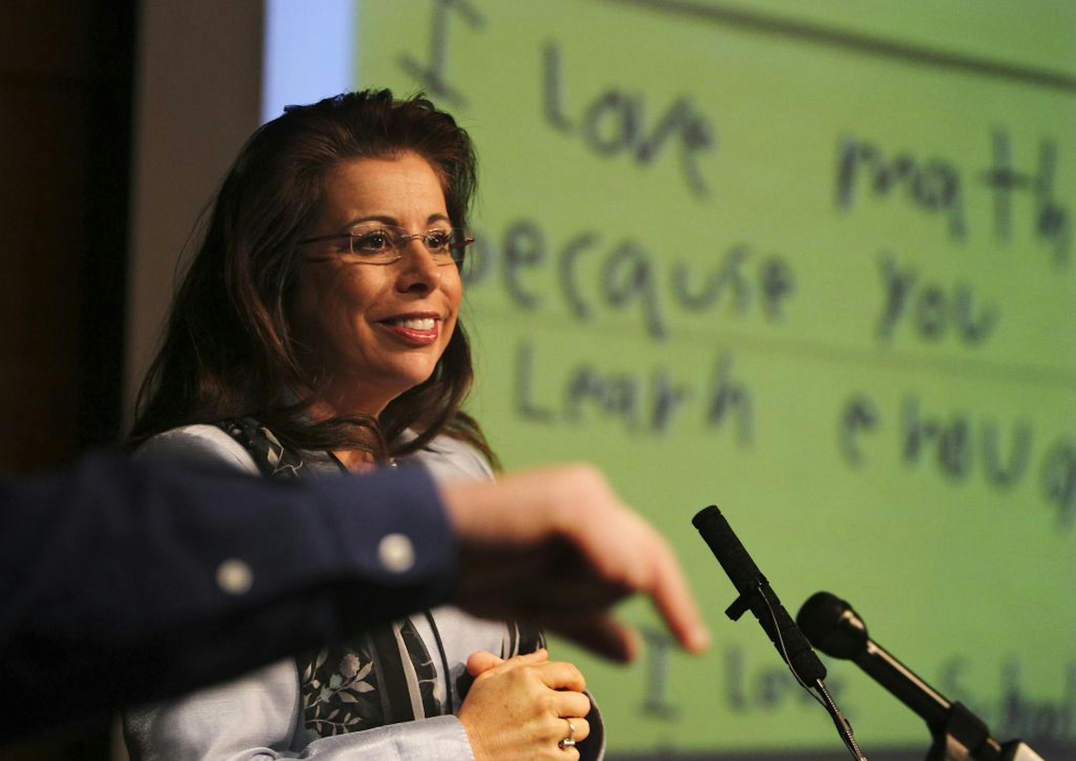 St. Paul schools superintendent Valeria S. Silva at the podium before giving her "State of the District," address, Thursday, Dec. 8, 2011, at the Como Park Zoo and Conservatory.