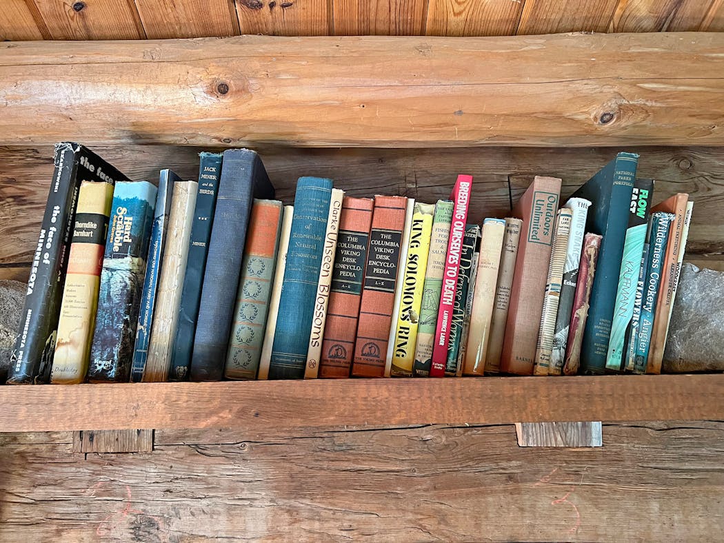 A few of the books left at Listening Point by Sigurd Olson when he died in January 1982.