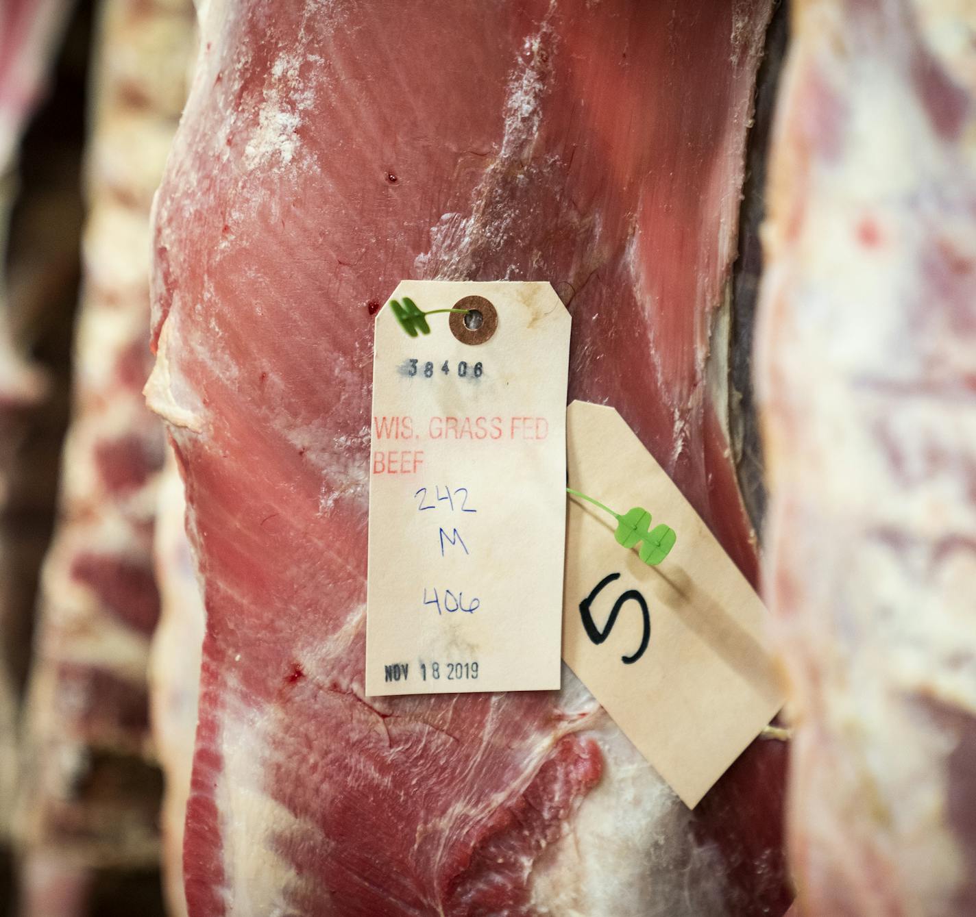 Grass fed beef from Wisconsin hung in the cooler at Lorentz Meats. ] LEILA NAVIDI &#x2022; leila.navidi@startribune.com BACKGROUND INFORMATION: Meat being processed at Lorentz Meats in Cannon Falls on Wednesday, November 20, 2019.