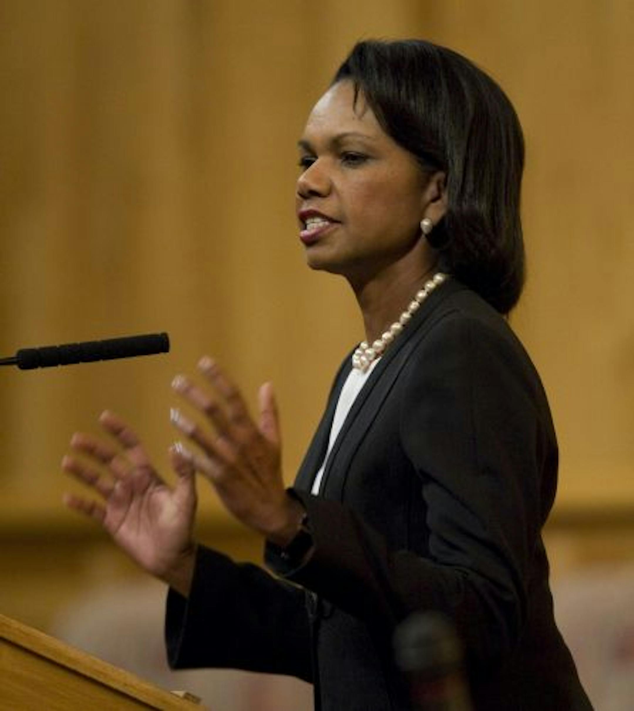 Former secretary of state Condoleeza Rice spoke at the Beth El Synagogue in St. Louis Park.
