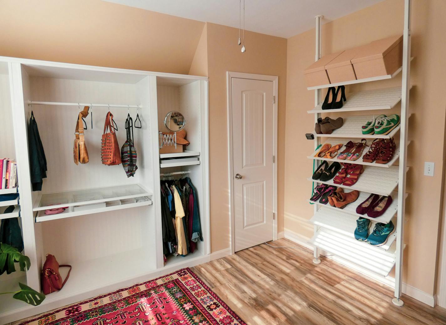 Lindsayanne Brenner, the founder of the blog Hawk Hill, turned her spare bedroom into a walk-in closet and dressing room, with the help of ready-made pieces from Ikea. MUST CREDIT: Lindsayanne Brenner.