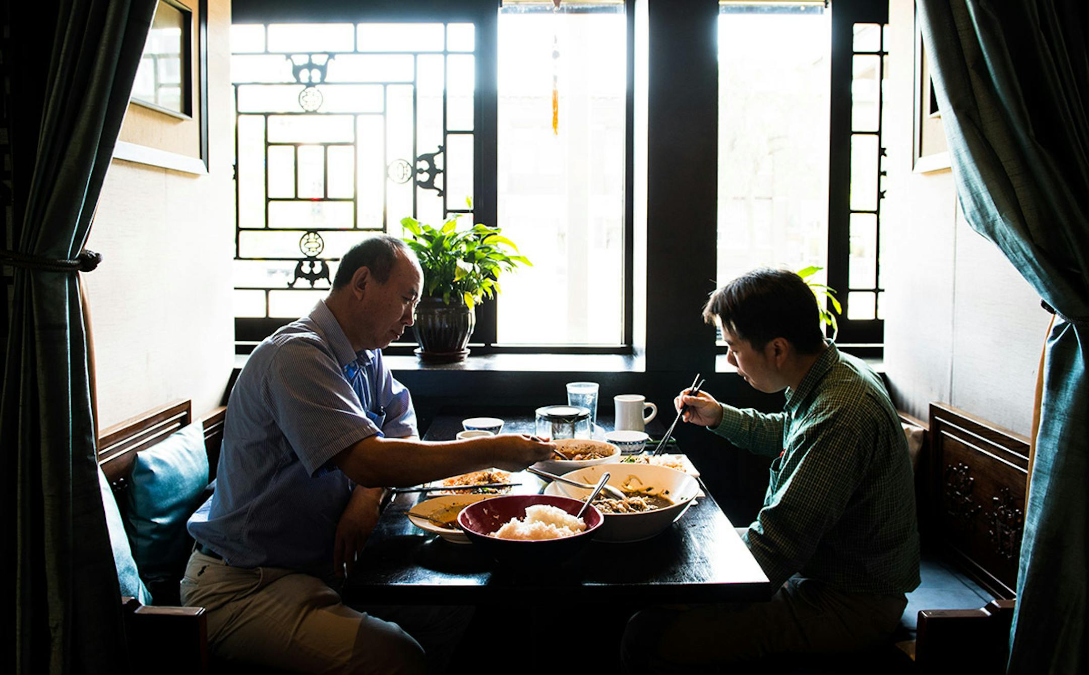 David Cheng (CQ), of Minneapolis, and Shawn Chen (CQ), of St. Paul, ate dinner at The Tea House Wednesday night. They ate the Serrano pepper beef and spicy fish noodles.