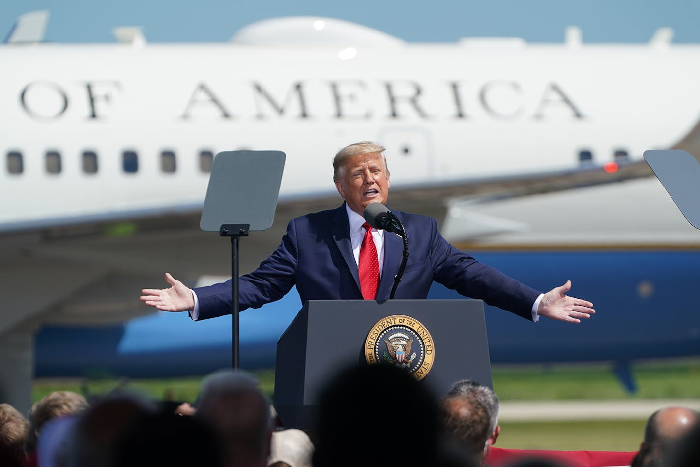 President Donald Trump spoke to an invitation only crowd of hundreds at North Star Aviation, Mankato, on Monday, Aug. 17, 2020.