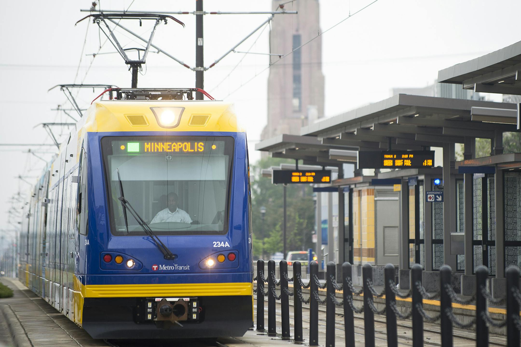 A westbound Green Line train passed through St. Paul near the Hamline Avenue and University Avenue stop on Wednesday afternoon. ] Aaron Lavinsky • aaron.lavinsky@startribune.com As the anniversary of the Green Line's opening approaches, we take another look to see how development along the line has progressed in the first year. Story focuses on St. Paul's University Avenue, the most challenged stretch of the 11-mile route. Bottom line: while few new projects have emerged since last year,